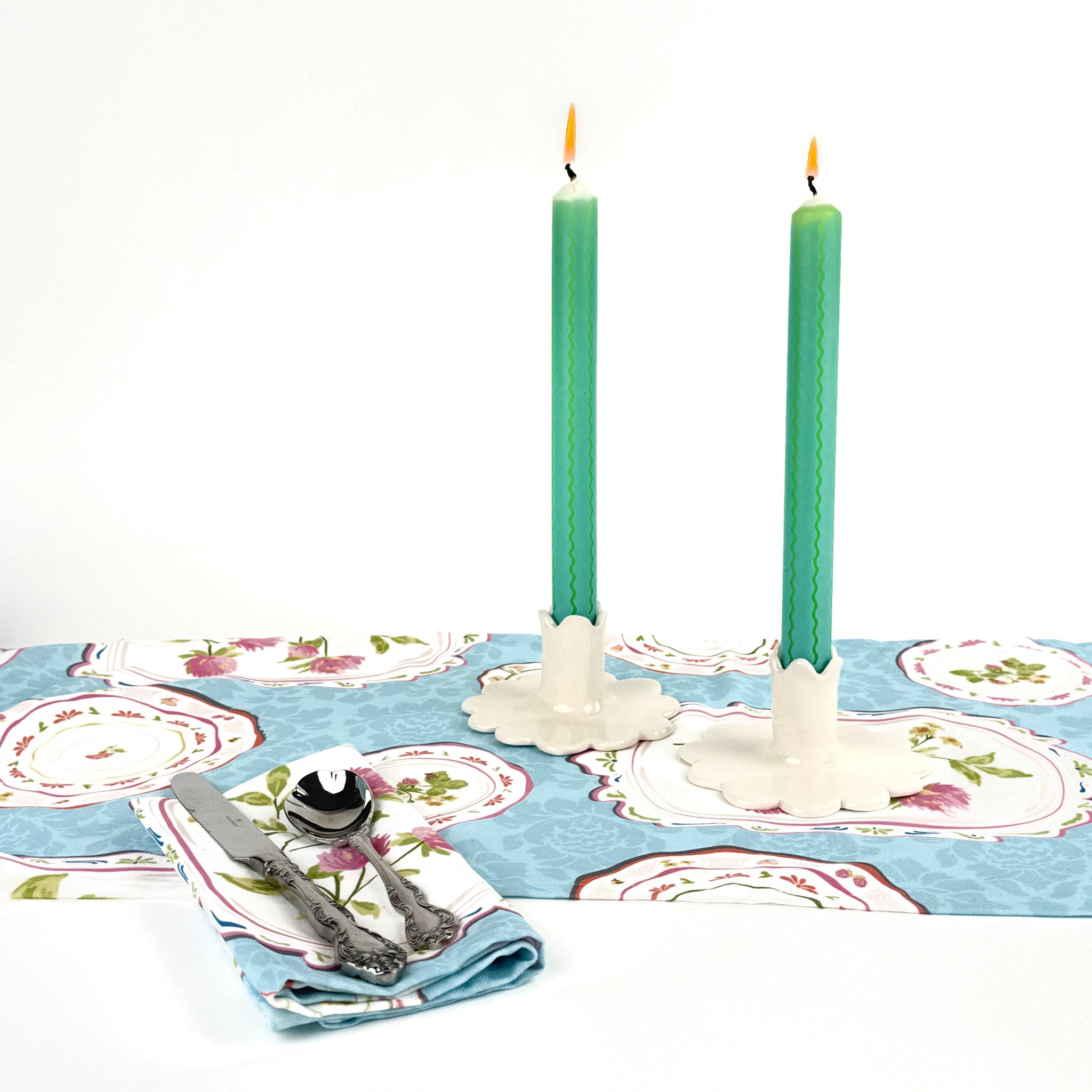 Blue and Green Ric Rac Stripe Taper Candles, Set of 4
