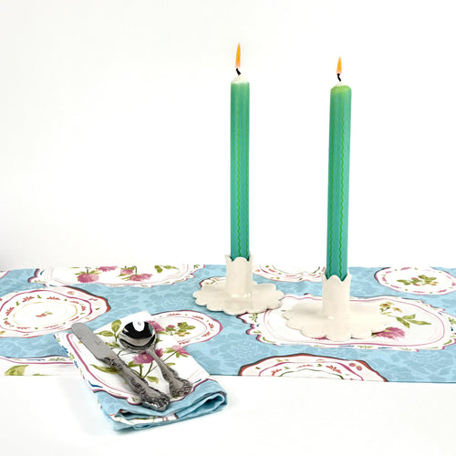 Blue and Green Ric Rac Stripe Taper Candles, Set of 4