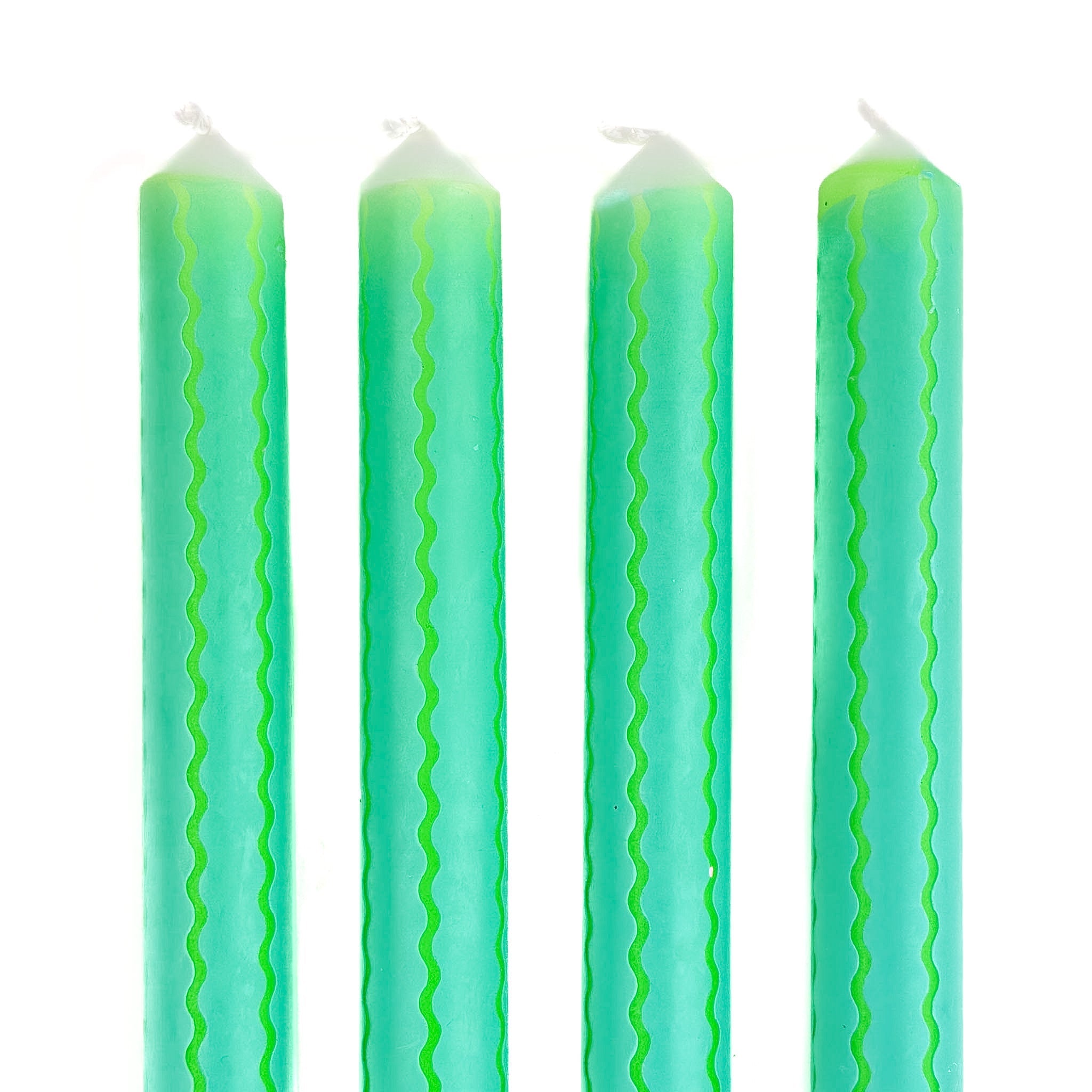 Blue and Green Ric Rac Stripe Taper Candles, Set of 4