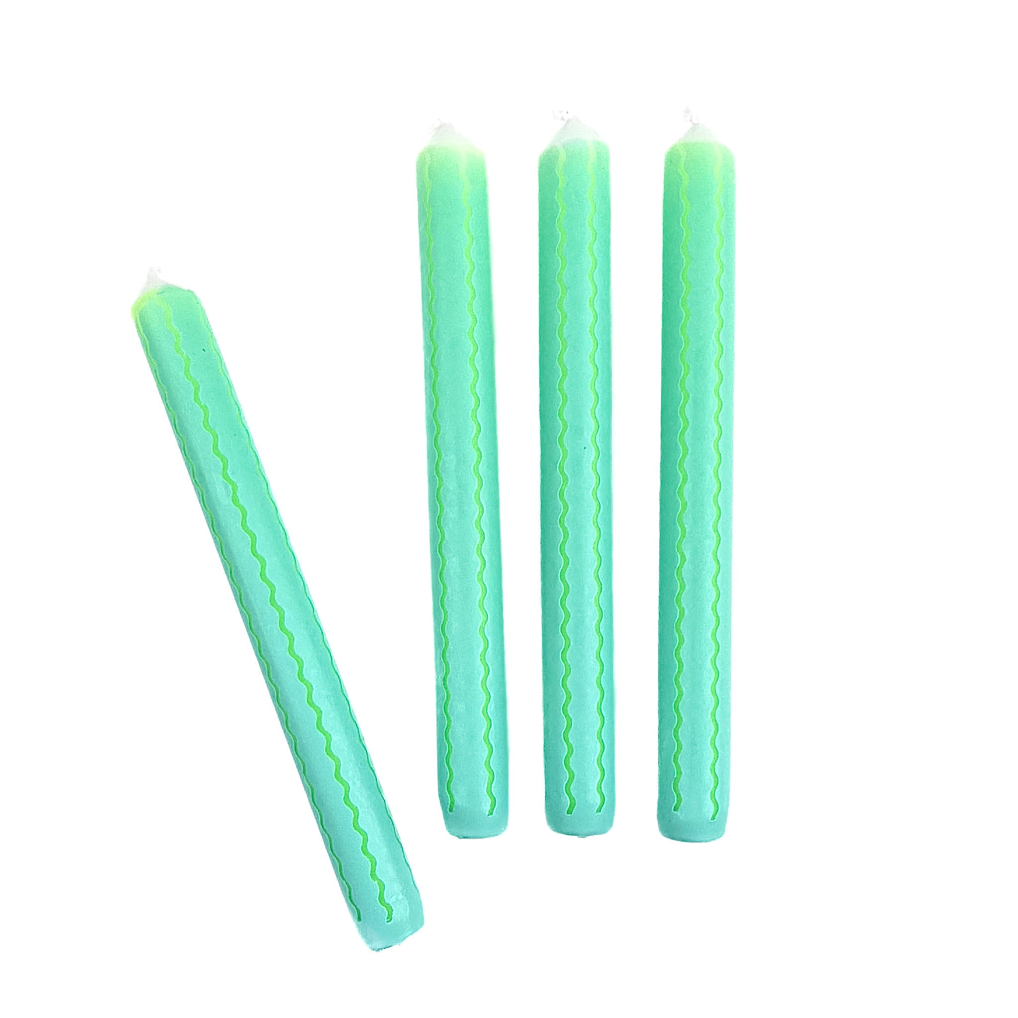 Blue and Green Ric Rac Stripe Taper Candles, Set of 4