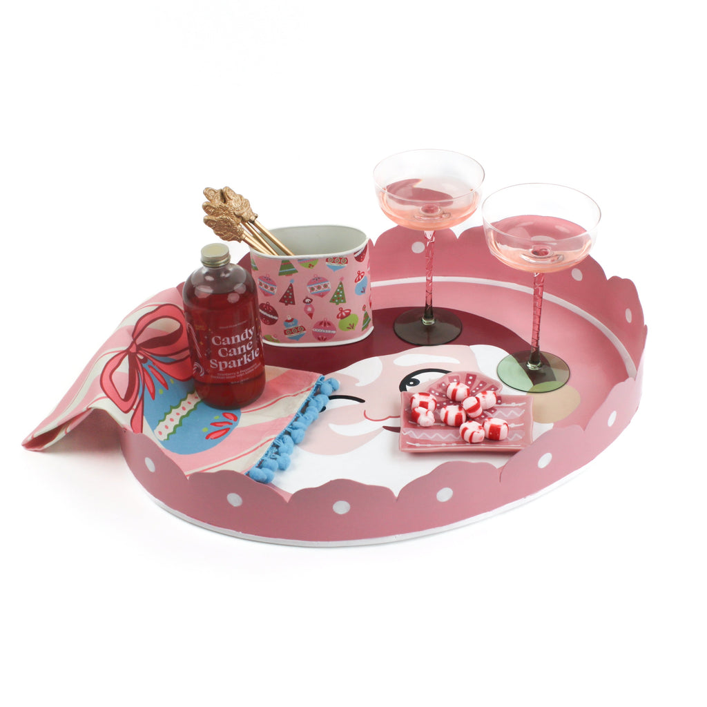 Hand-Painted Tole Metal Christmas Santa Tray