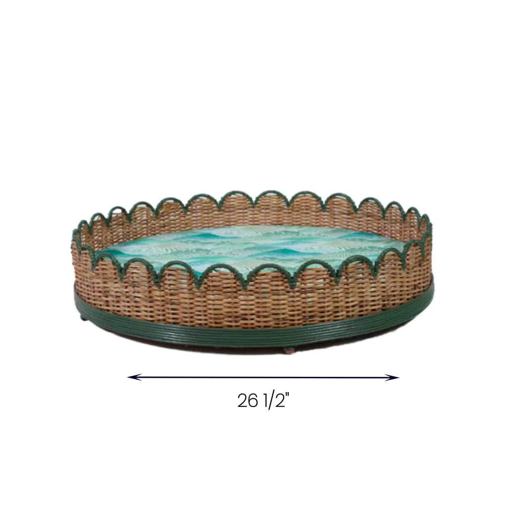 Scalloped Rattan Dog Bed - Green