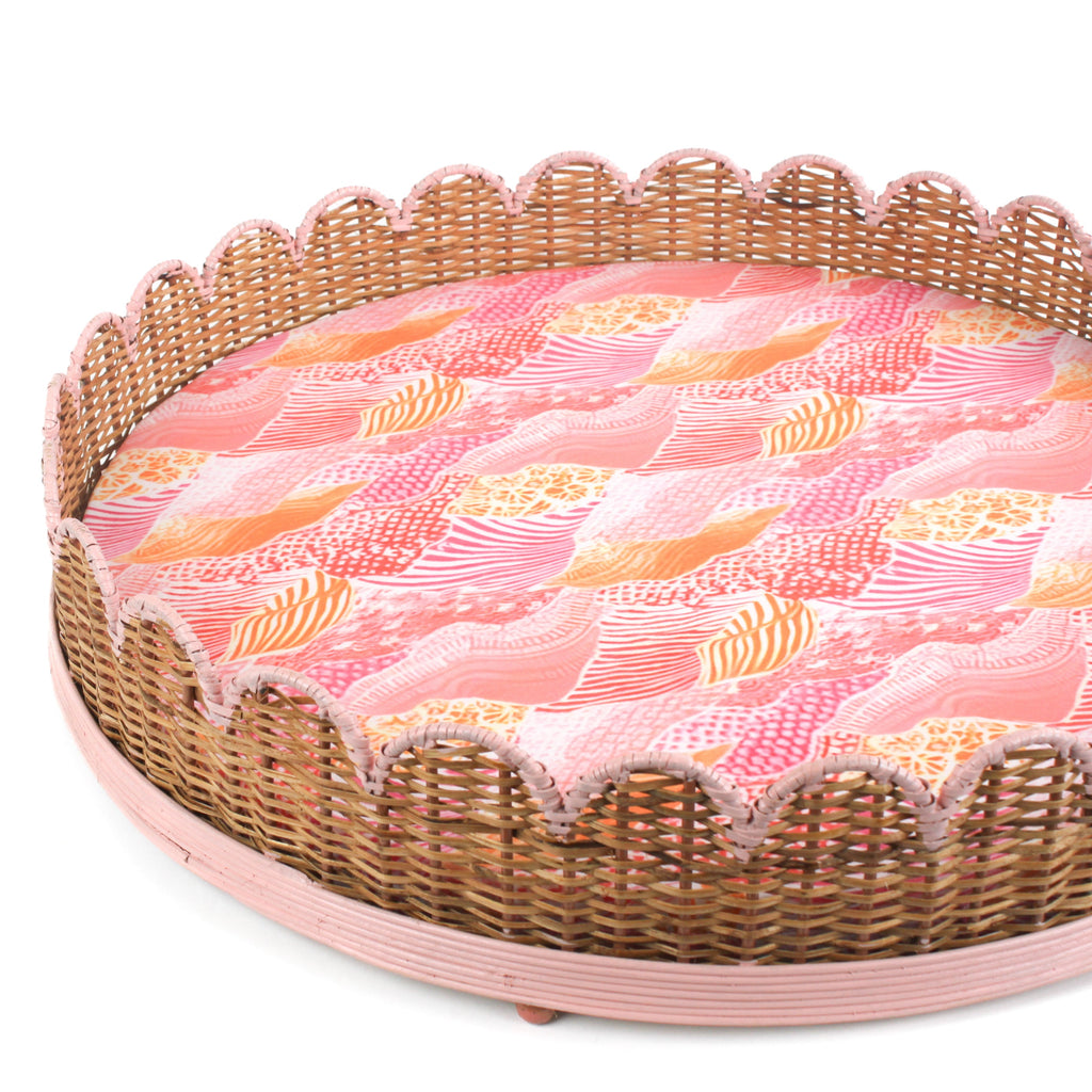 Scalloped Rattan Dog Bed - Pink