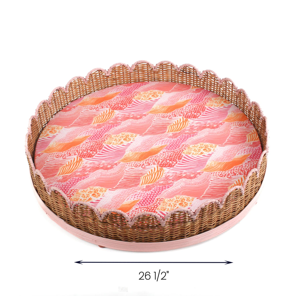Scalloped Rattan Dog Bed - Pink