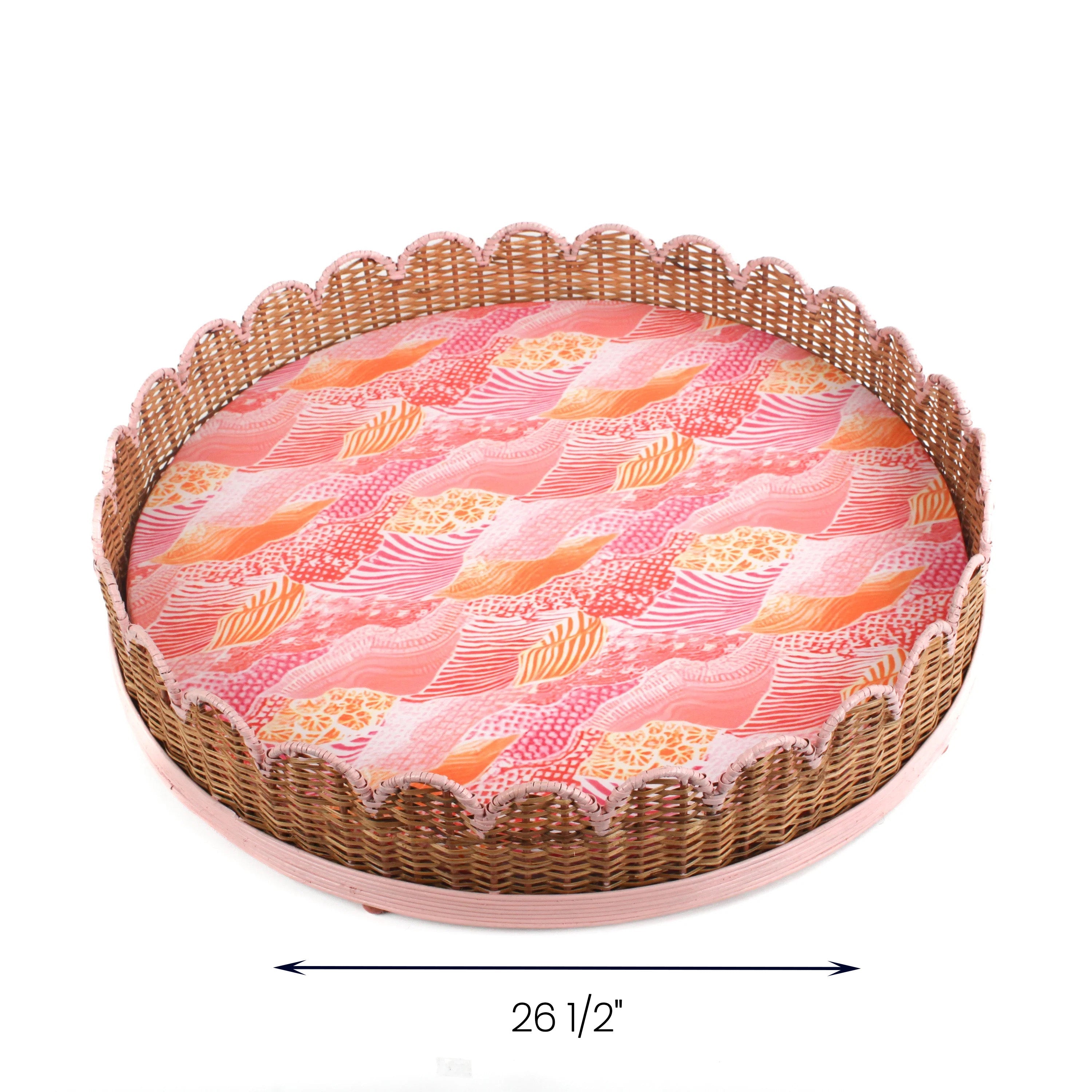 Scalloped Rattan Dog Bed - Pink