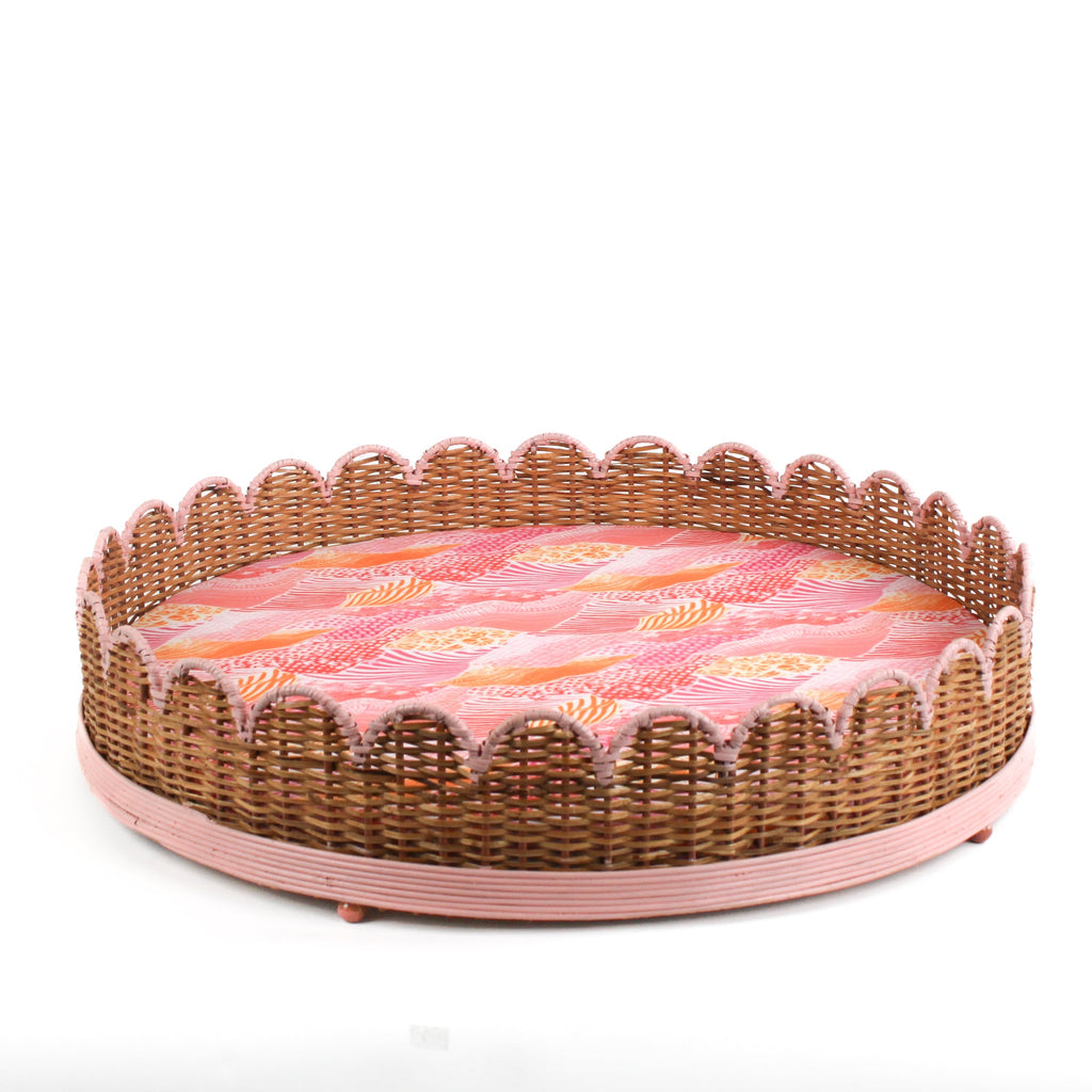 Scalloped Rattan Dog Bed - Pink