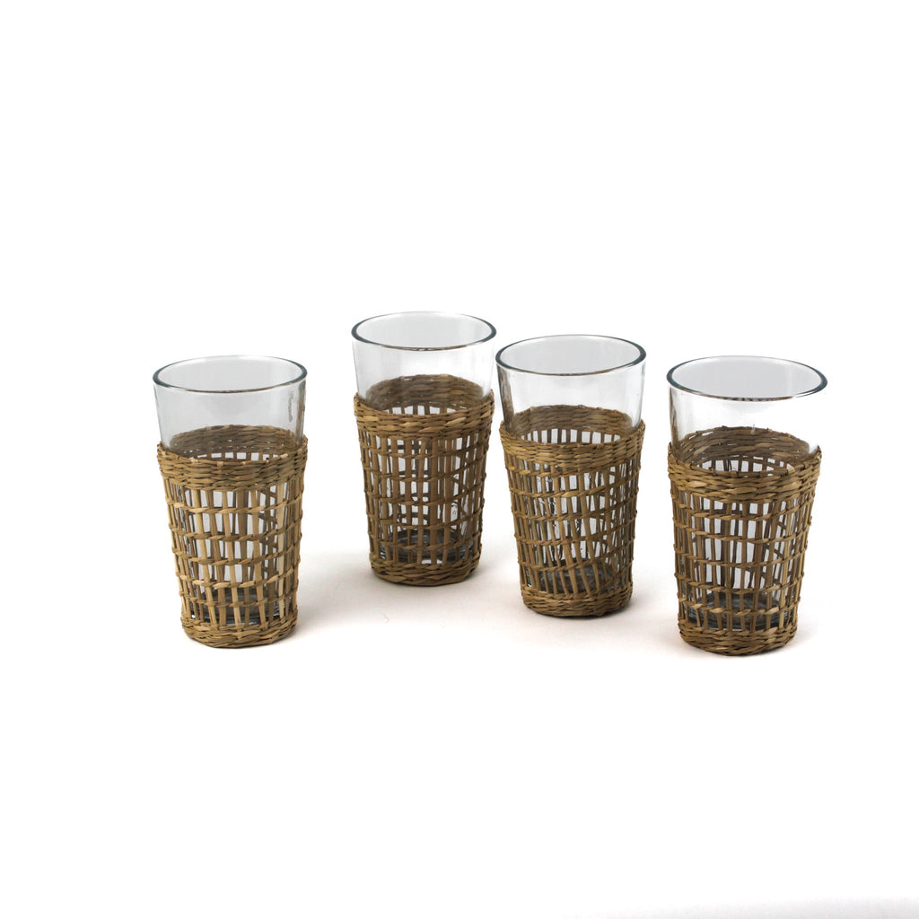 Seagrass Wrapped Glasses, Set of 4