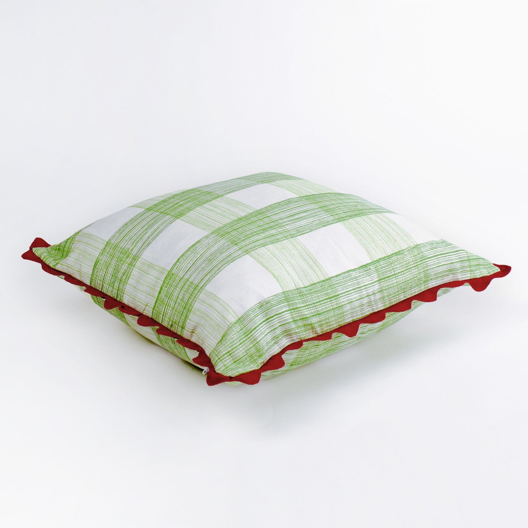 Gin Lane Green Gingham Square Pillow with Ric Rac