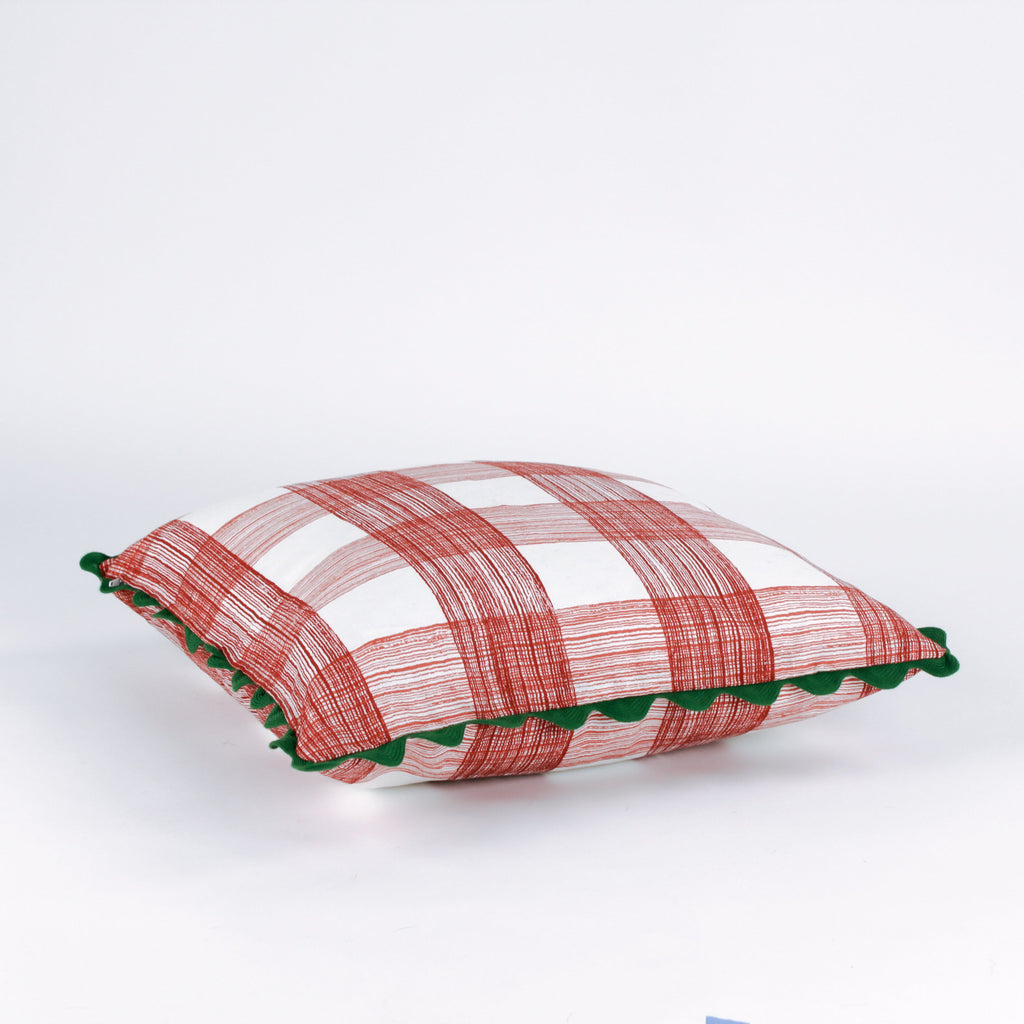 Gin Lane Red Gingham Square Pillow with Ric Rac