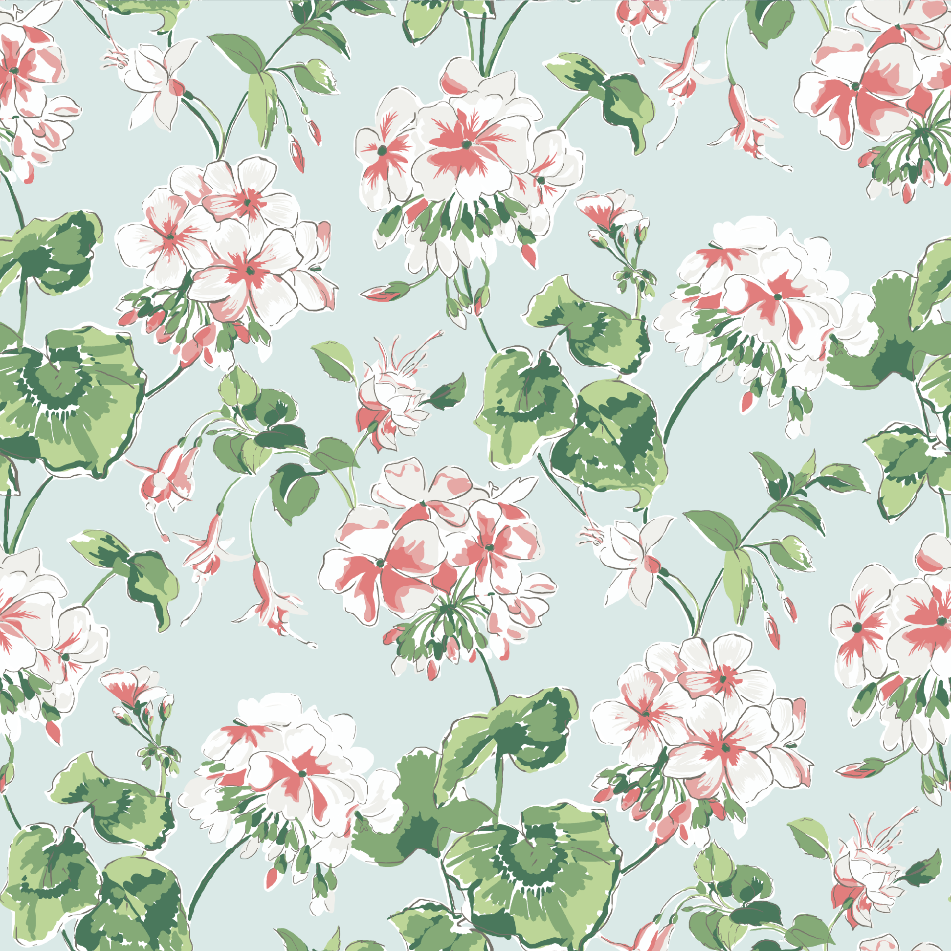 Cottage Grove Geranium Fabric- Sky Blue