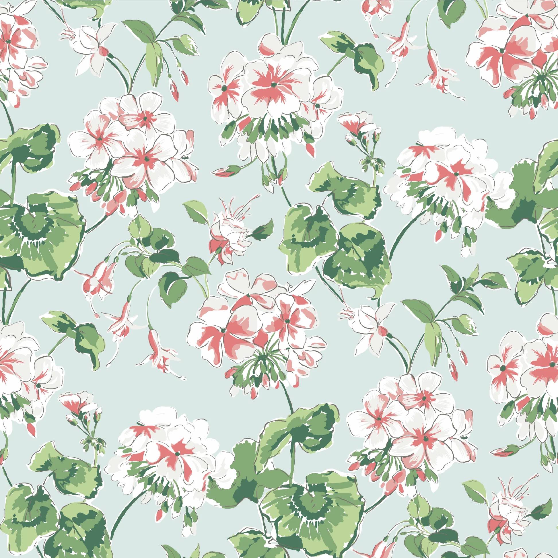Cottage Grove Unpasted Geranium Wallpaper - Sky Blue