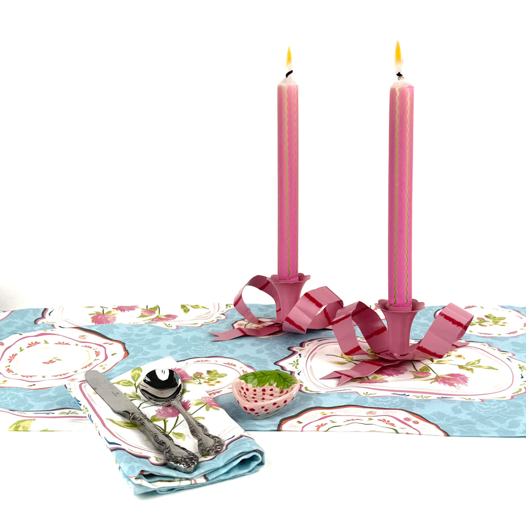 Pink and Green Ric Rac Stripe Taper Candles, Set of 4