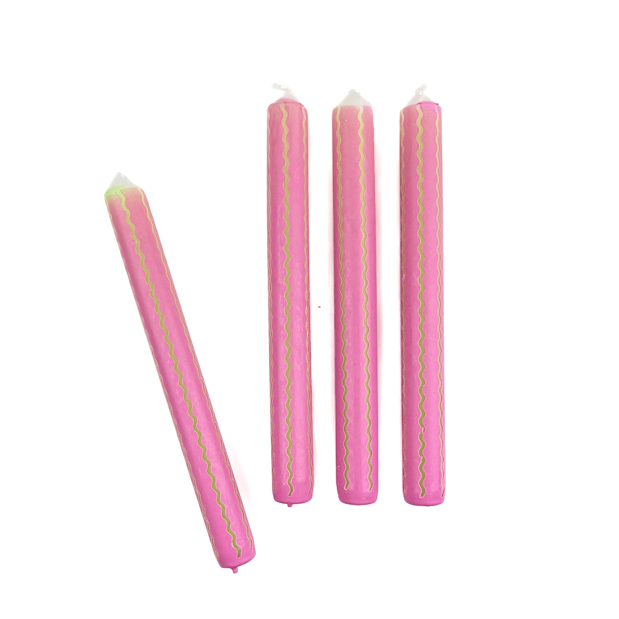 Pink and Green Ric Rac Stripe Taper Candles, Set of 4