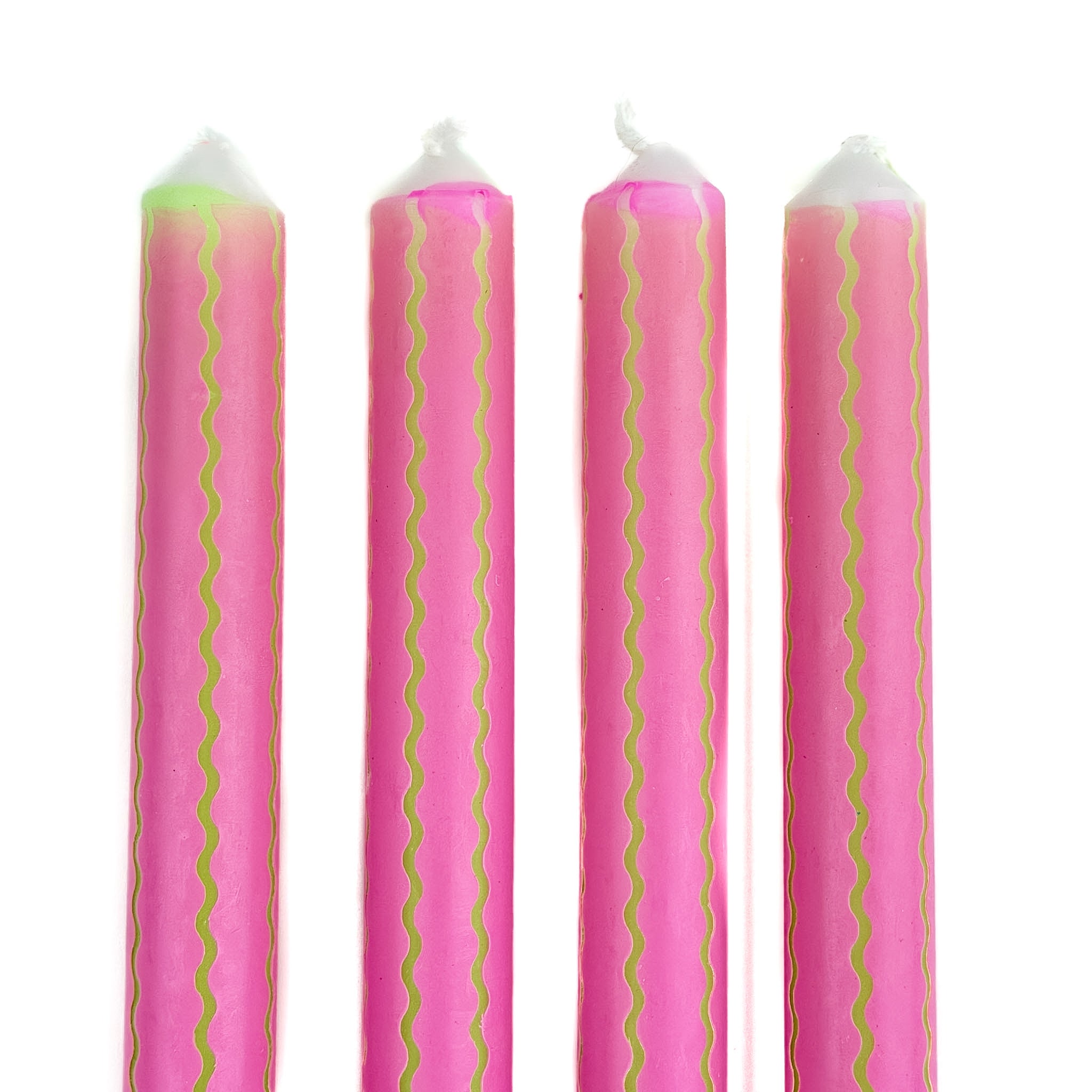 Pink and Green Ric Rac Stripe Taper Candles, Set of 4