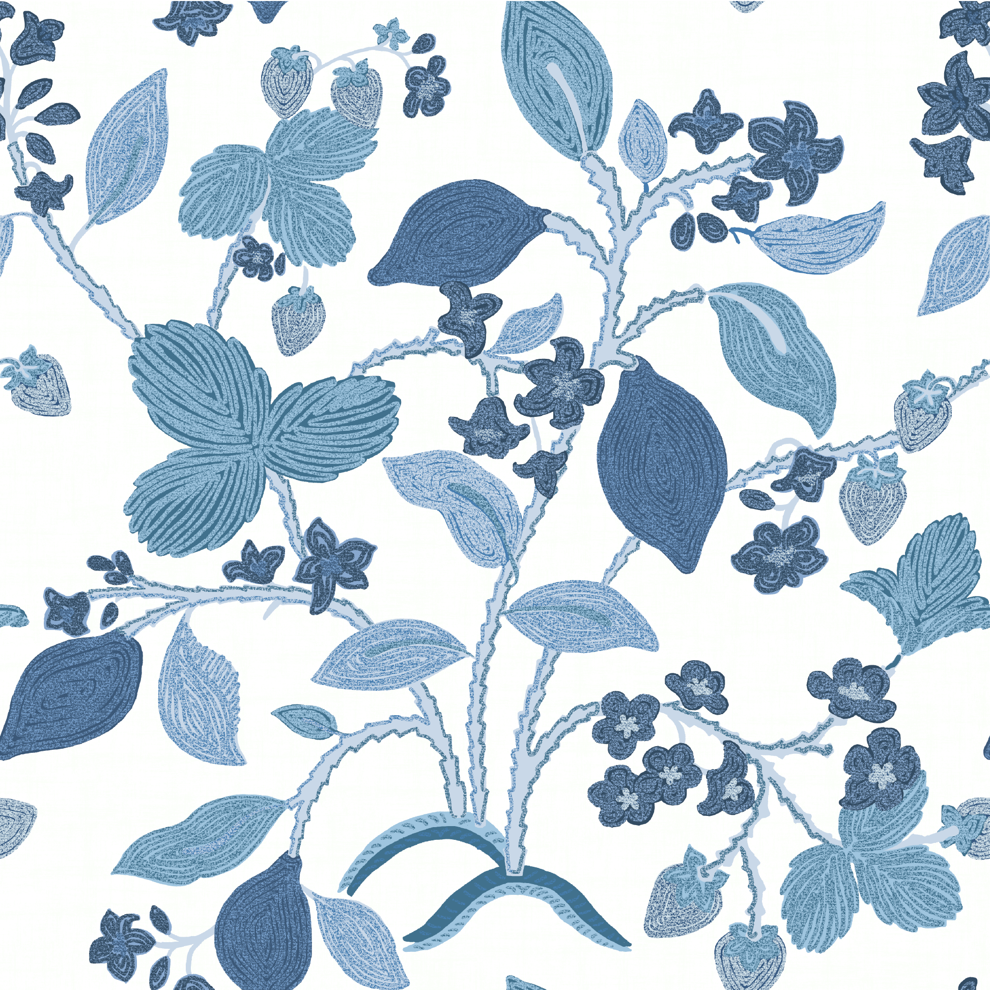 Strawberry Hill Fabric - Navy Blue