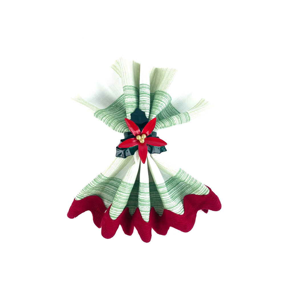 Hand-Painted Metal Poinsettia Napkin Rings, Set of 4