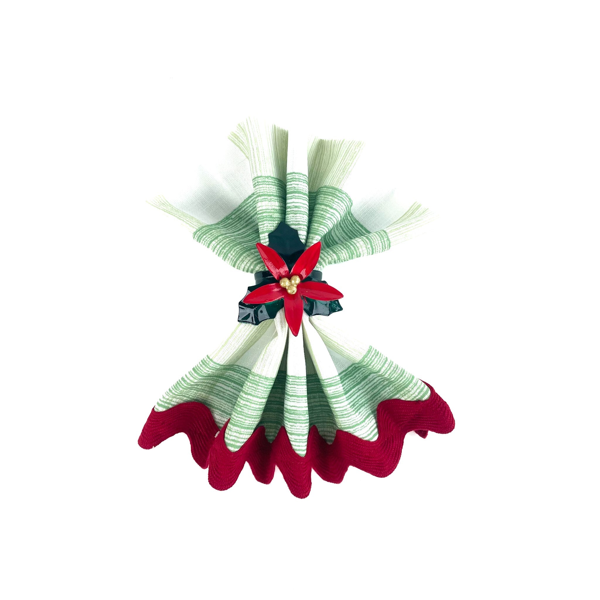 Hand-Painted Metal Poinsettia Napkin Rings, Set of 4