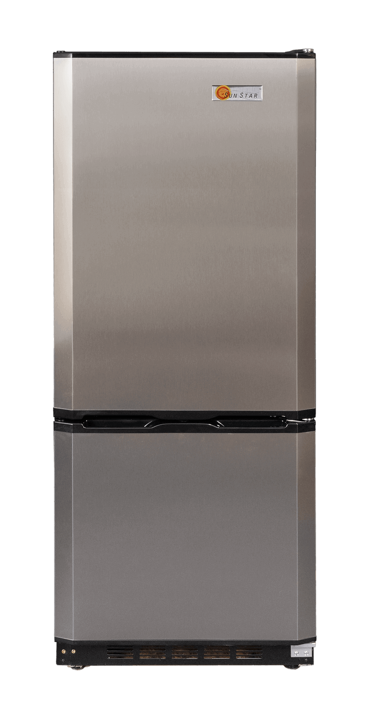 SunStar 10CU Solar DC/AC Refrigerator - Black And Stainless Steel