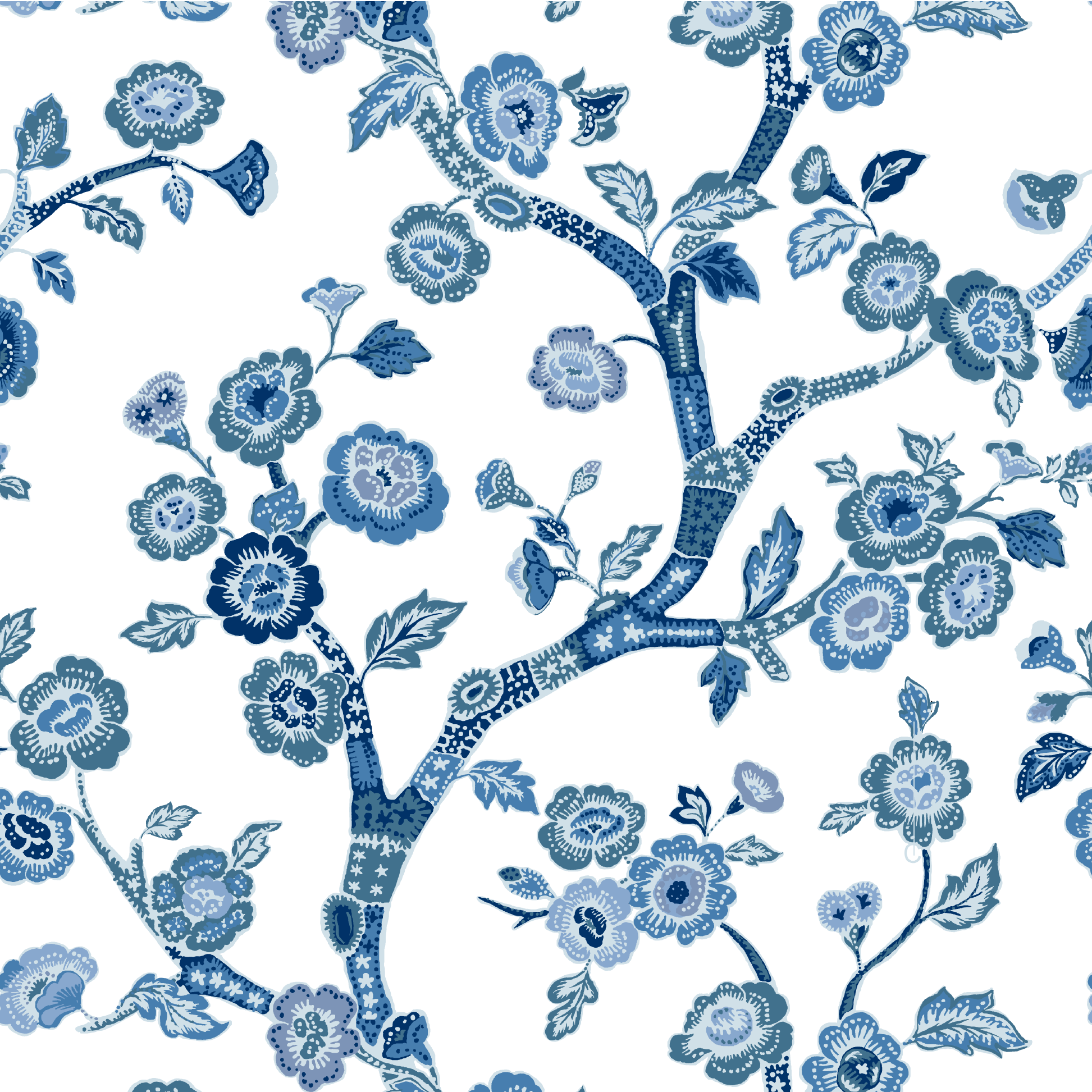 Temple Garden Chinoiserie Fabric - All Over Blue