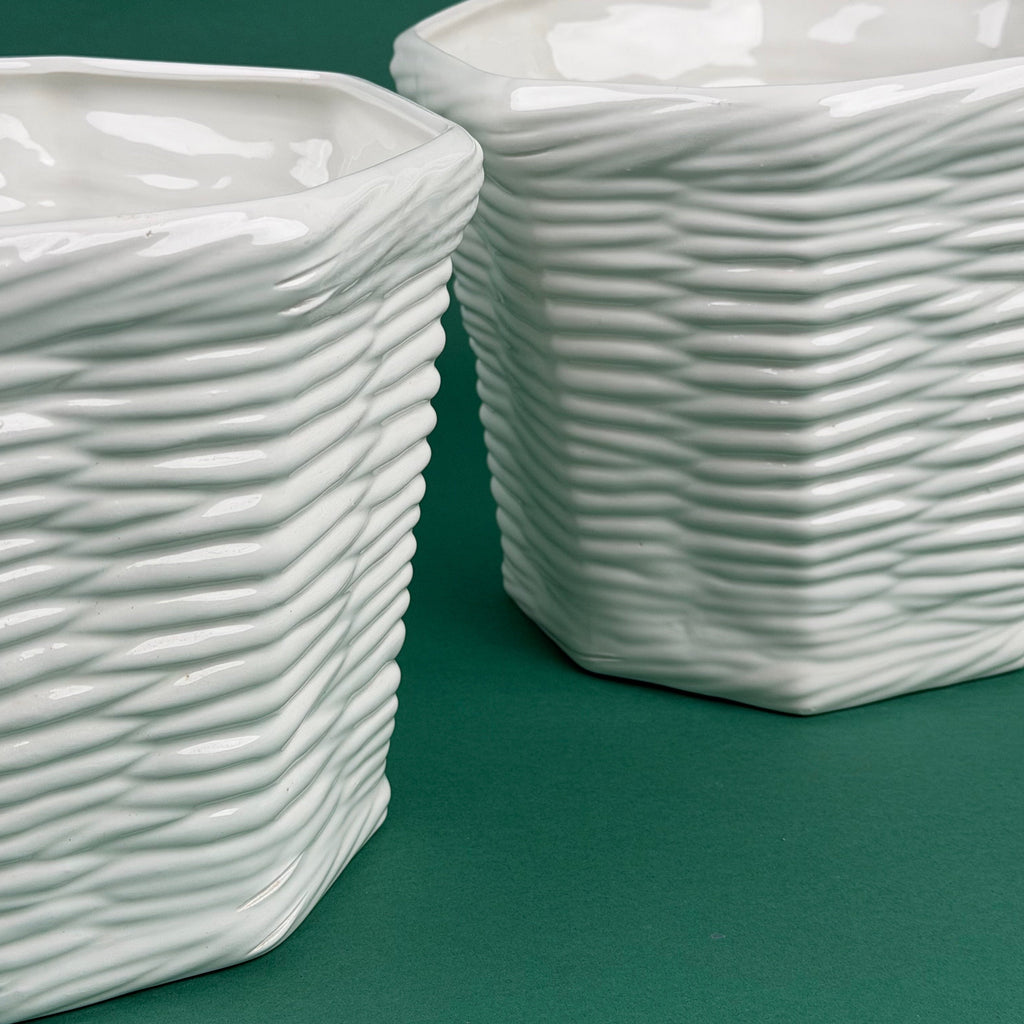 Vintage Ceramic White Jars, set of 2