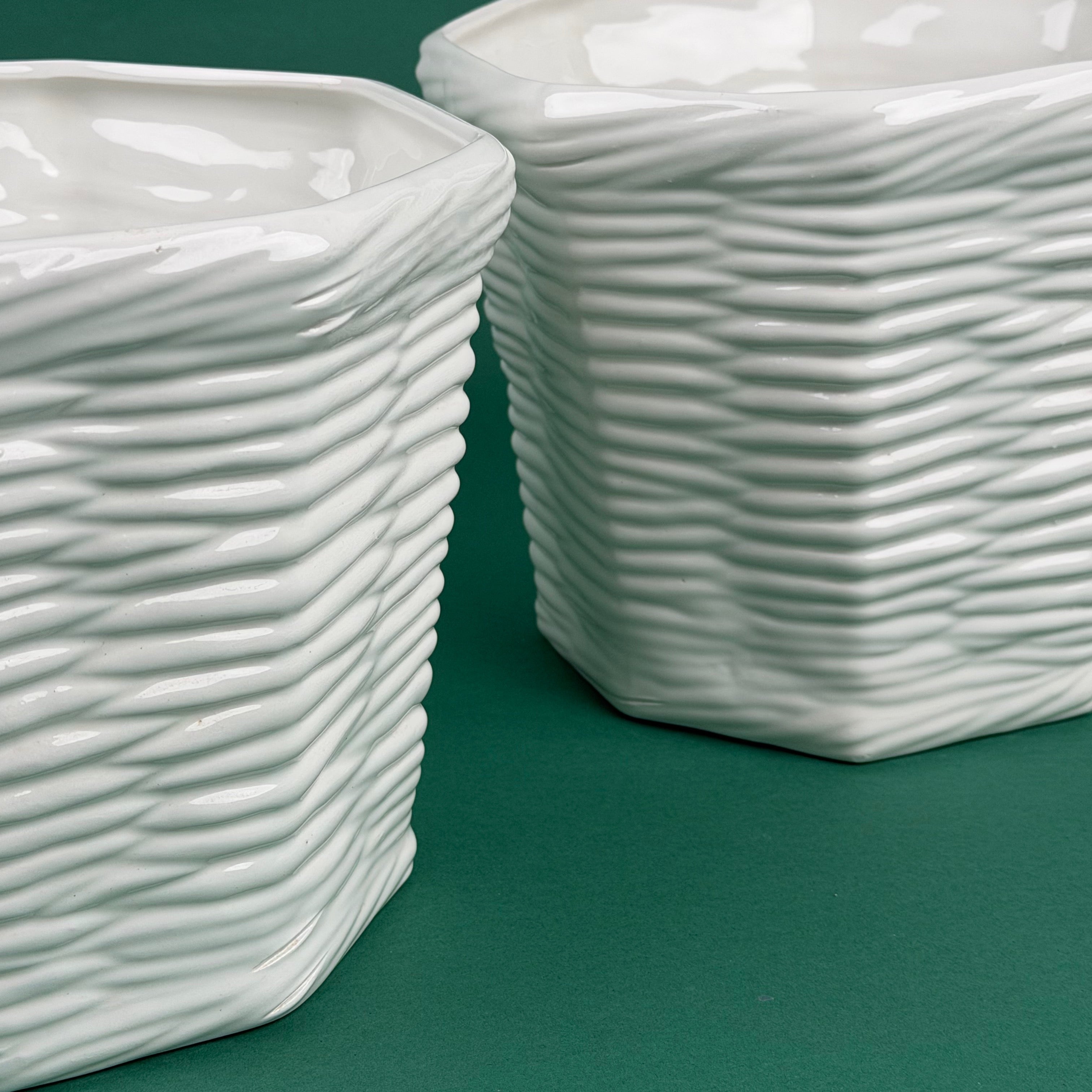 Vintage Ceramic White Jars, set of 2